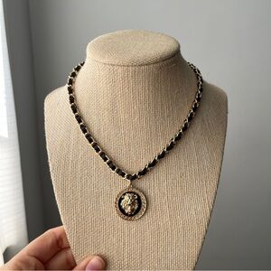 Gold and Black Chain Necklace with Lion Pendant